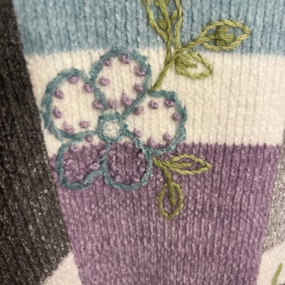 Alfred Dunner Chenille Sweater Floral Patchwork Grandma Size Large - Picture 4 of 9